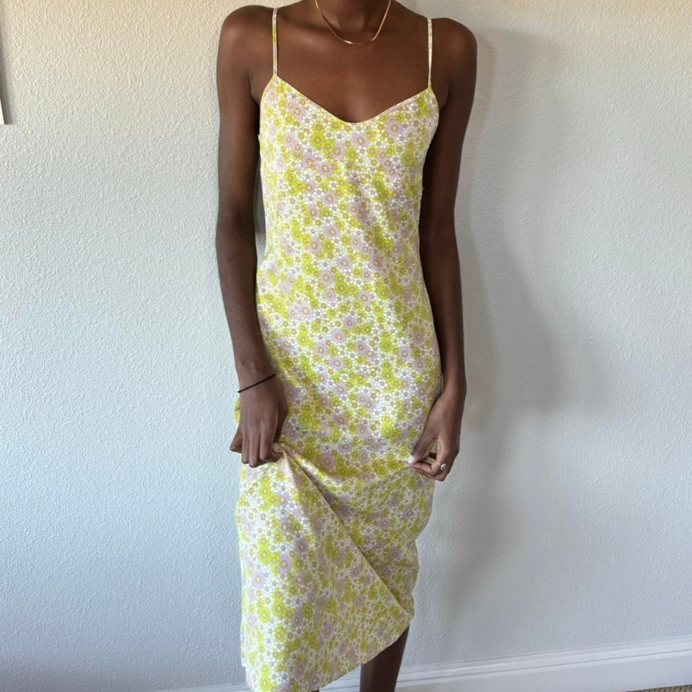Floral Yellow Spaghetti Strap Dress
